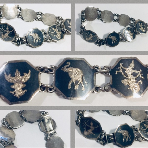 Vintage Siam Silver Bracelet Elephants Dancers - Picture 3 of 8